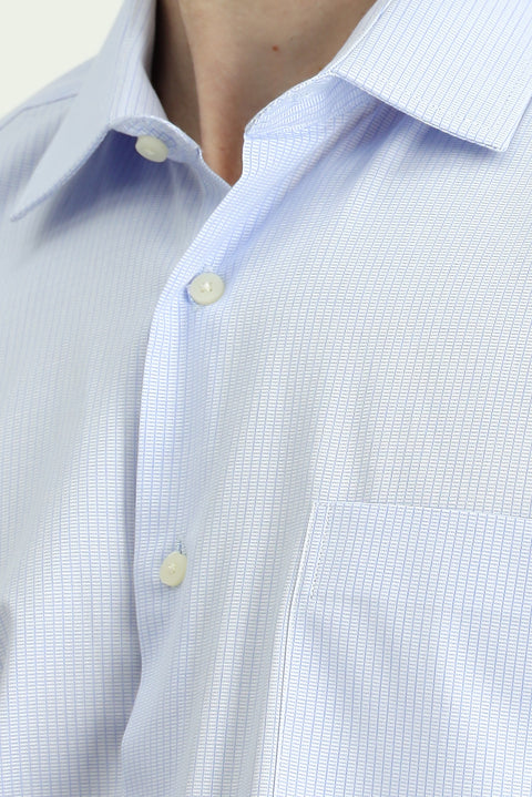 Açık Mavi Uzun Kol Kasik Çizgili Pamuk Gömlek