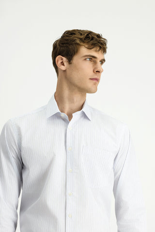  Beyaz Uzun Kol Kasik Çizgili Pamuk Gömlek