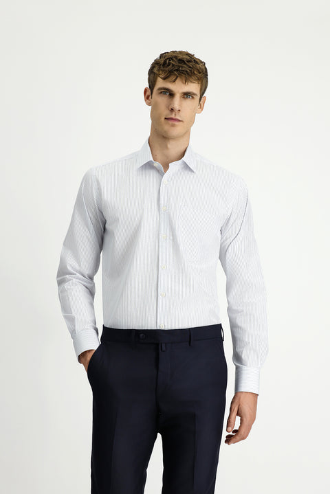 Beyaz Uzun Kol Kasik Çizgili Pamuk Gömlek