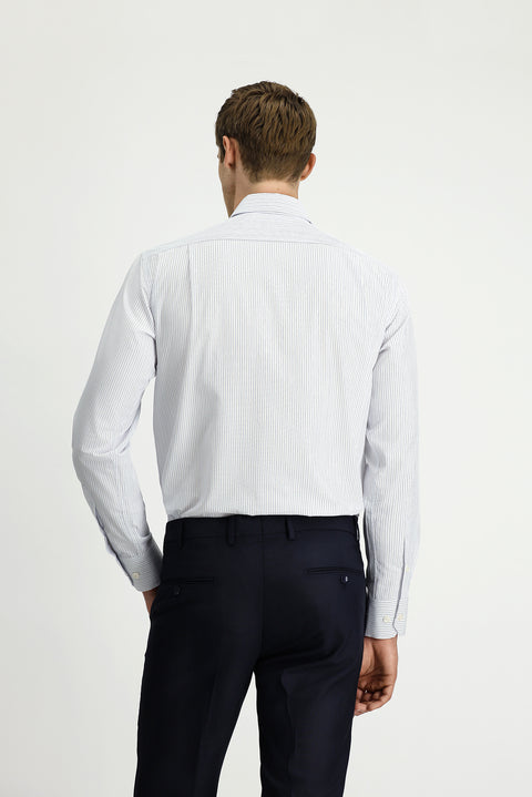 Beyaz Uzun Kol Kasik Çizgili Pamuk Gömlek