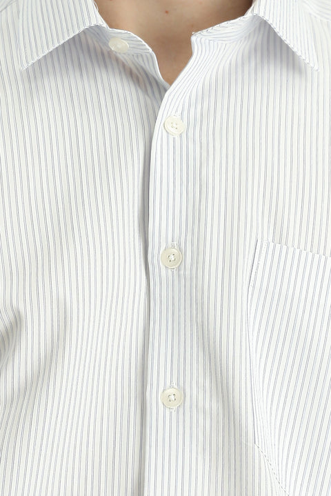 Beyaz Uzun Kol Kasik Çizgili Pamuk Gömlek