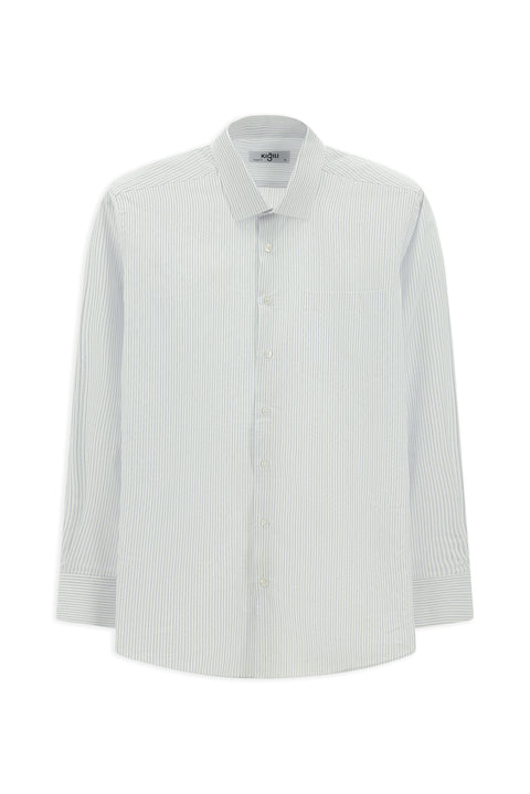 Beyaz Uzun Kol Kasik Çizgili Pamuk Gömlek