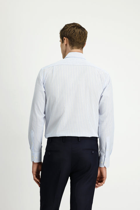 Açık Mavi Uzun Kol Kasik Çizgili Pamuk Gömlek