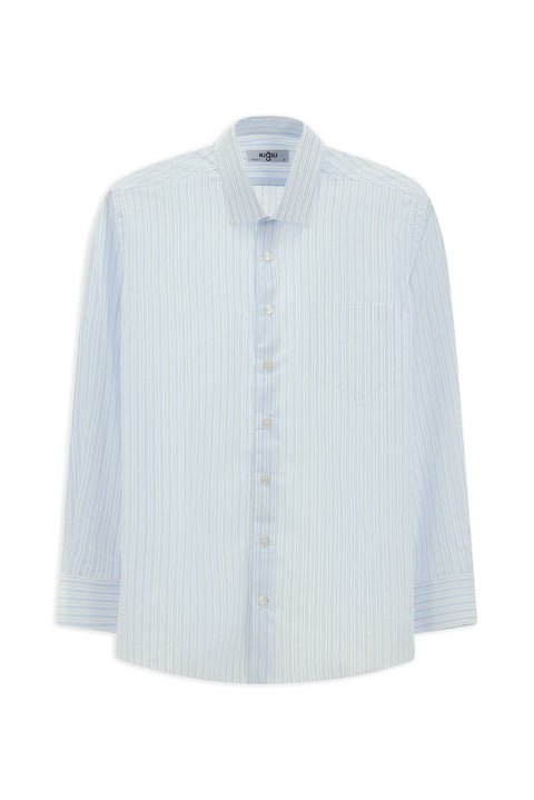 Açık Mavi Uzun Kol Kasik Çizgili Pamuk Gömlek