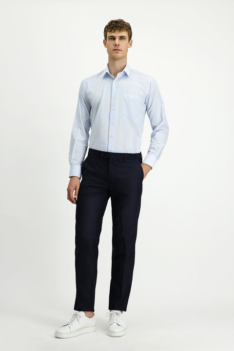 Açık Mavi Uzun Kol Kasik Çizgili Pamuk Gömlek