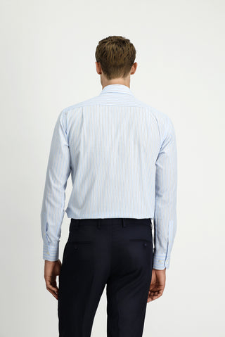  Açık Mavi Uzun Kol Kasik Çizgili Pamuk Gömlek