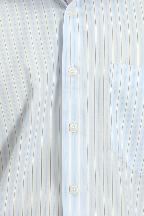 Açık Mavi Uzun Kol Kasik Çizgili Pamuk Gömlek
