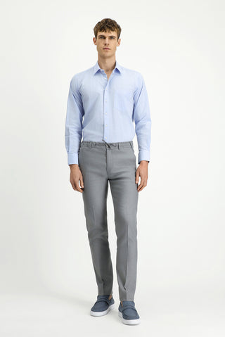  Açık Mavi Uzun Kol Regular Fit Pamuk Çizgili Gofre Gömlek