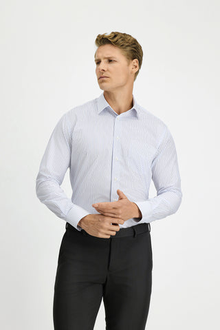  Beyaz Uzun Kol Klasik Çizgili Pamuklu Kolay Ütülenebilir Gömlek