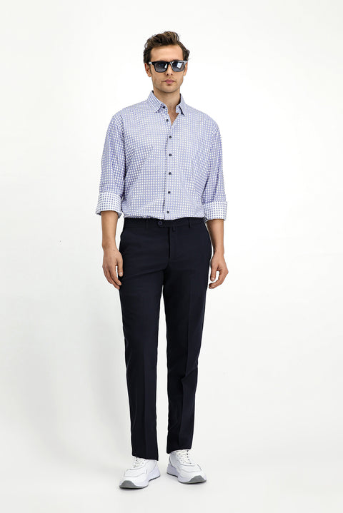 Orta Lacivert Uzun Kol Regular Fit Pamuk Ekose Gömlek