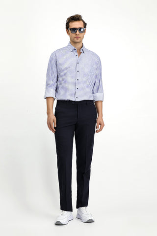  Orta Lacivert Uzun Kol Regular Fit Pamuk Ekose Gömlek