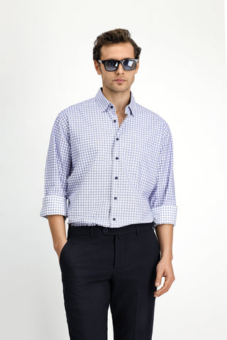  Orta Lacivert Uzun Kol Regular Fit Pamuk Ekose Gömlek