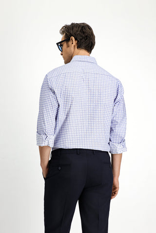  Orta Lacivert Uzun Kol Regular Fit Pamuk Ekose Gömlek