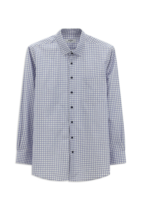 Orta Lacivert Uzun Kol Regular Fit Pamuk Ekose Gömlek