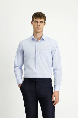  Açık Mavi Uzun Kol Klasik Ekose Pamuk Gömlek