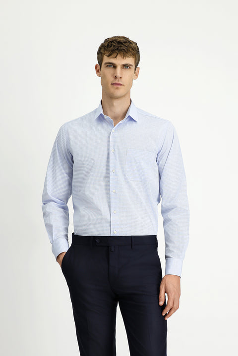 Açık Mavi Uzun Kol Klasik Ekose Pamuk Gömlek