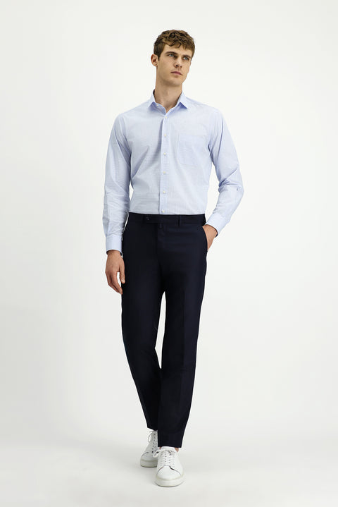 Açık Mavi Uzun Kol Klasik Ekose Pamuk Gömlek