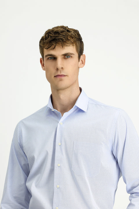 Açık Mavi Uzun Kol Klasik Ekose Pamuk Gömlek