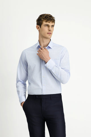  Açık Mavi Uzun Kol Klasik Ekose Pamuk Gömlek
