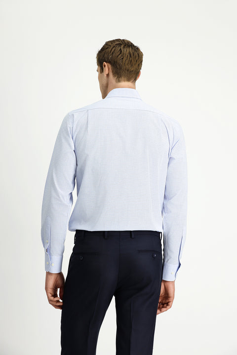 Açık Mavi Uzun Kol Klasik Ekose Pamuk Gömlek