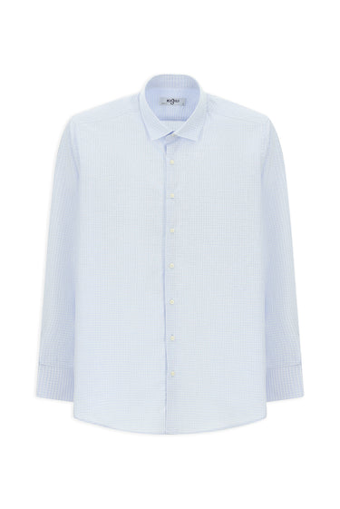 Açık Mavi Uzun Kol Klasik Ekose Pamuk Gömlek