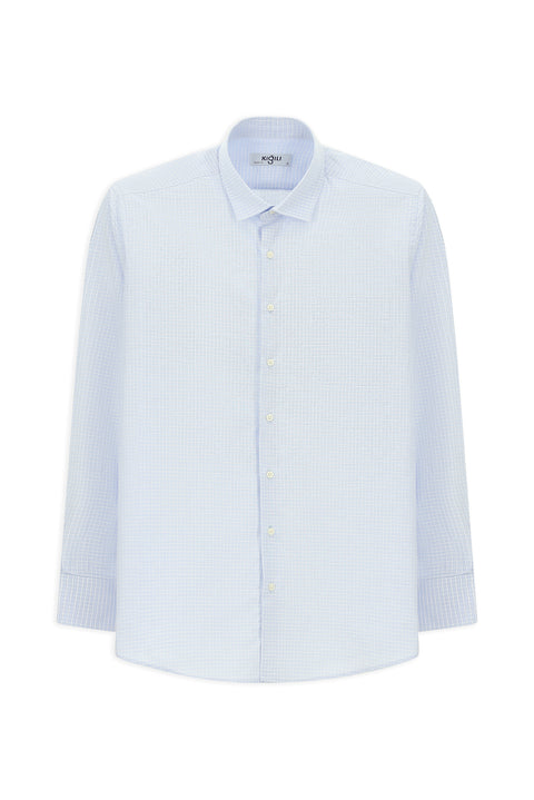 Açık Mavi Uzun Kol Klasik Ekose Pamuk Gömlek
