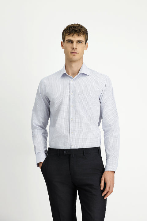 Beyaz Uzun Kol Klasik Ekose Pamuk Gömlek