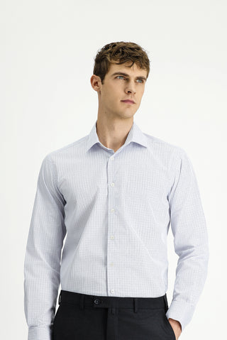  Beyaz Uzun Kol Klasik Ekose Pamuk Gömlek