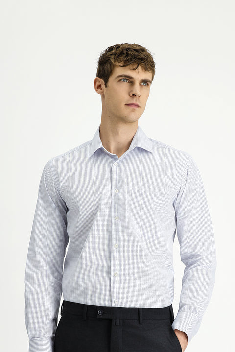 Beyaz Uzun Kol Klasik Ekose Pamuk Gömlek