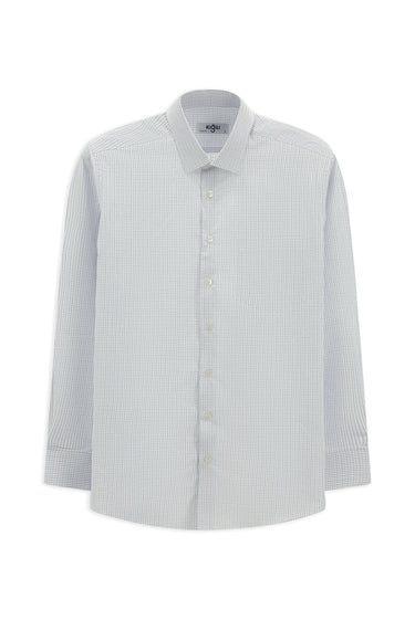 Beyaz Uzun Kol Klasik Ekose Pamuk Gömlek