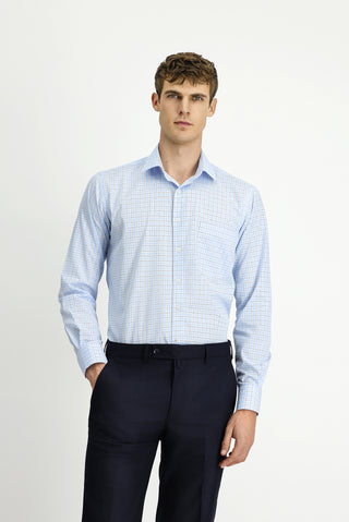  Açık Mavi Uzun Kol Regular Fit Pamuk Ekose Gömlek