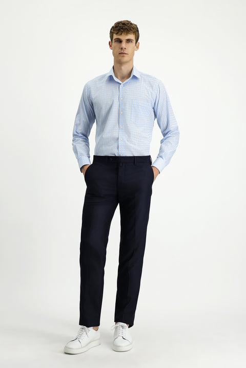 Açık Mavi Uzun Kol Regular Fit Pamuk Ekose Gömlek