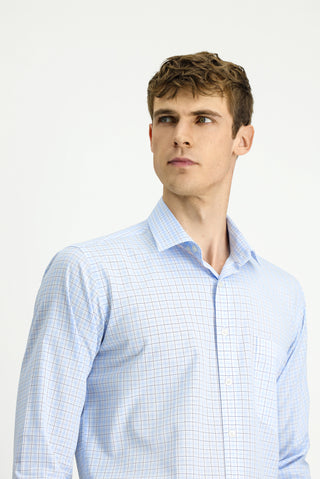  Açık Mavi Uzun Kol Regular Fit Pamuk Ekose Gömlek