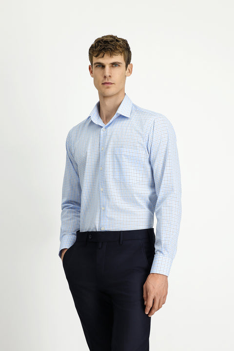 Açık Mavi Uzun Kol Regular Fit Pamuk Ekose Gömlek