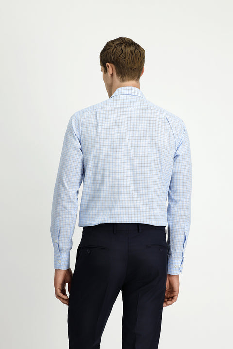 Açık Mavi Uzun Kol Regular Fit Pamuk Ekose Gömlek