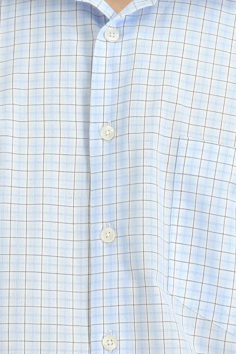 Açık Mavi Uzun Kol Regular Fit Pamuk Ekose Gömlek