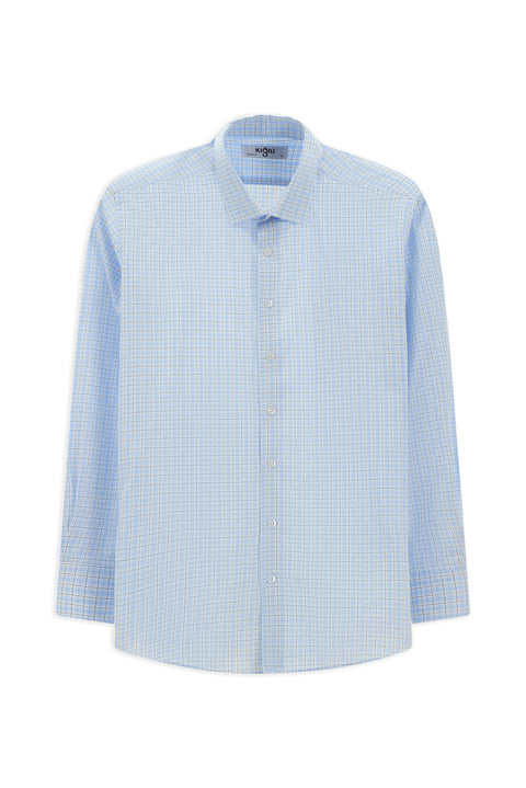 Açık Mavi Uzun Kol Regular Fit Pamuk Ekose Gömlek