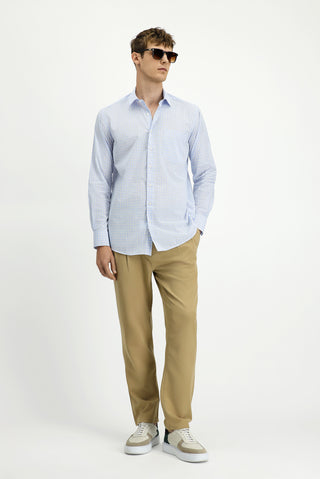  Açık Mavi Uzun Kol Regular Fit Pamuk Ekose Gömlek