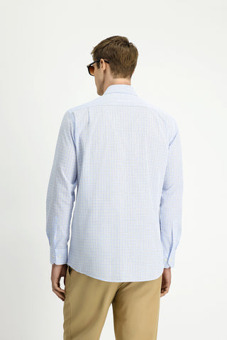  Açık Mavi Uzun Kol Regular Fit Pamuk Ekose Gömlek