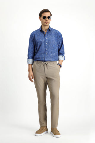  Orta Lacivert Uzun Kol Regular Fit Baskılı Pamuk Spor Gömlek