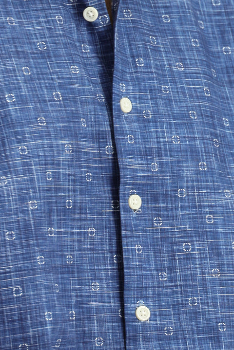 Orta Lacivert Uzun Kol Regular Fit Baskılı Pamuk Spor Gömlek