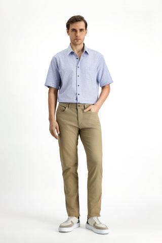  Orta Lacivert Kısa Kol Regular Fit Desenli Pamuk Gömlek