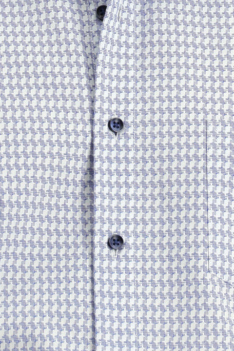 Orta Lacivert Kısa Kol Regular Fit Desenli Pamuk Gömlek