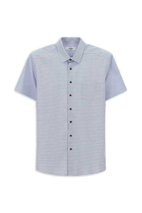 Orta Lacivert Kısa Kol Regular Fit Desenli Pamuk Gömlek