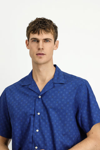  İndigo Kısa Kol Regular Fit Desenli Pamuk Gömlek