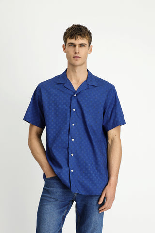  İndigo Kısa Kol Regular Fit Desenli Pamuk Gömlek