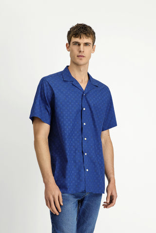  İndigo Kısa Kol Regular Fit Desenli Pamuk Gömlek