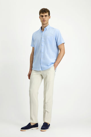 Açık Mavi Kısa Kol Regular Fit Düğmeli Yaka Pamuk Gömlek