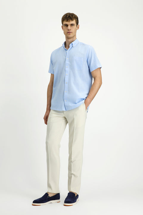 Açık Mavi Kısa Kol Regular Fit Düğmeli Yaka Pamuk Gömlek