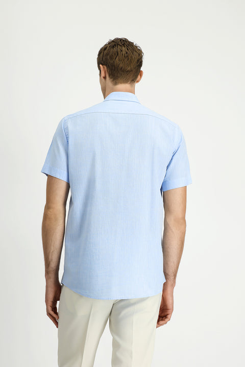 Açık Mavi Kısa Kol Regular Fit Düğmeli Yaka Pamuk Gömlek